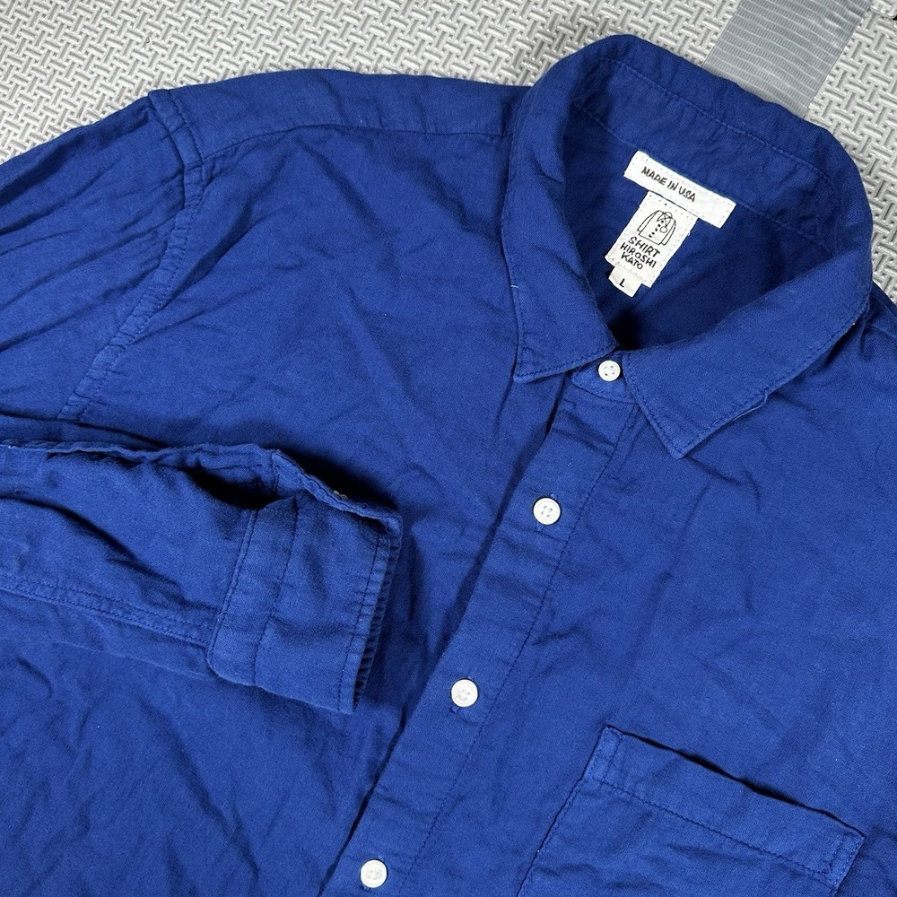 Hiroshi Kato The Ripper Button Up Flannel Shirt Mens L Royal Blue Soft USA Made